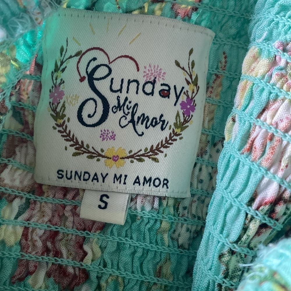 Aqua Blue Floral Smocked Top Maxi Dress Small - Picture 9 of 11